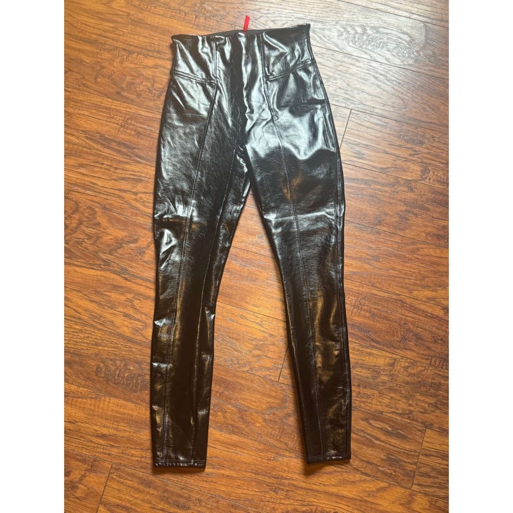 SPANX Faux Patent Leather Leggings Women's Small Black High Rise Shaping Pants